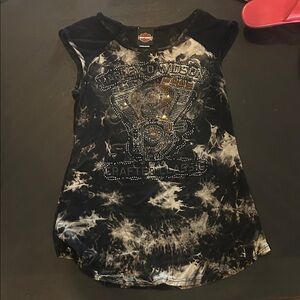 Harley-Davidson Black and White Tie-Dye Top
